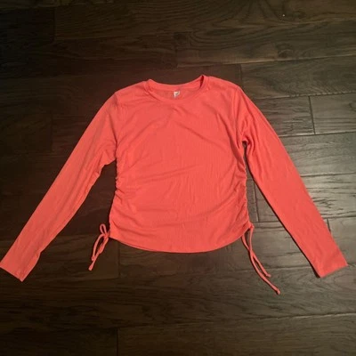 Old Navy Active Coral Ribbed Long Sleeve Crew Neck Ruched Pullover Size M - Image 1 of 3