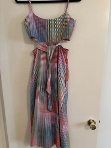 SALONI Cotton Printed Midi Dress Side Cutouts & Belt Tie Size UK 6 US 2 - Picture 1 of 23