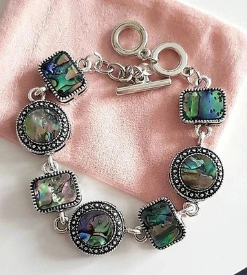 EDLES MUSCHEL ARMBAND 925 Silber Charm Zirkonia BETTEL ARMKETTE Armreif Anhänger - Bild 1 von 4