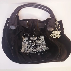 Vintage Y2K Juicy Couture Scottie Black Velour Velvet Shoulder Hobo Bag - Picture 1 of 19