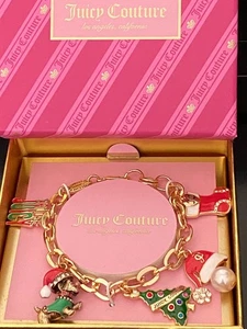 Juicy Couture Christmas Holiday Charm Chain Link Bracelet Gold Tone - Picture 1 of 9