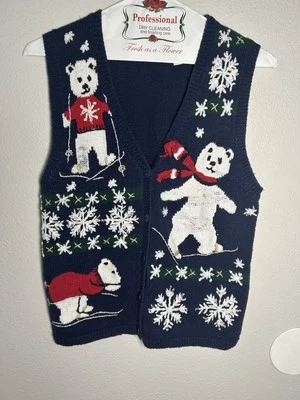 Suéter Chaleco Invierno Mediano Vintage Capacidad Mujer Vacaciones Oso Abotonable Navidad Foto 1 de 4