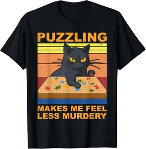 NEW Jigsaw Puzzle Puzzler Funny Puzzle Lover Kitty Cat Unisex T-Shirt - Picture 1 of 6