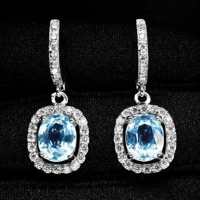 Pendientes Ovalados Aguamarina Azul Helado 4.40Ct Plata de Ley 925 Hechos a Mano Palanca Trasera Foto 1 de 4