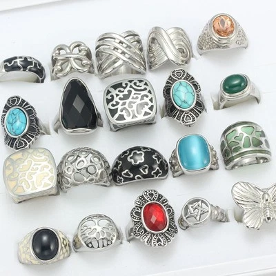 20pcs /Lot Stainless Steel Enamel Stone Women Finger Rings Jewelry Wholesale Mix - Image 1 of 4