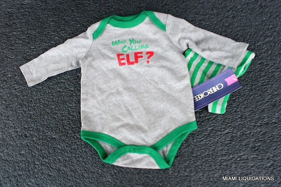 Cherokee ¿A quién llamas elfo? Nuevo en caja Body + Sombrero Vacaciones Navidad Niño Gris Foto 1 de 1