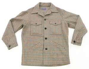 Rare Vintage PENDLETON Houndstooth Plaid Wool Mackinaw Cruiser Jacket 60s Tan M - Picture 1 of 8