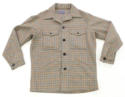 Rare Vintage PENDLETON Houndstooth Plaid Wool Mackinaw Cruiser Jacket 60s Tan M - Image 1 of 4