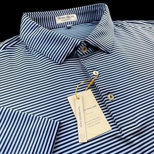 Peter Millar Crown Sport Summer Comfort Performance Striped Polo Navy Blue Large - Picture 1 of 6
