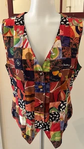 VTG Joujou Vest Rayon Floral Geometric Patchwork Boho Hippie Festival L - Picture 1 of 11