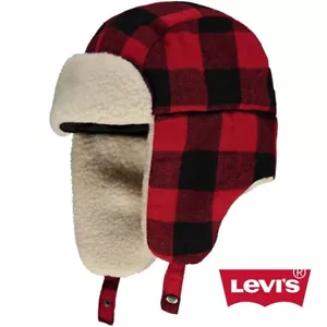 LEVIS PLAID SHERPA LINED WARM WINTER TRAPPER CAP HAT MENS WOOL BLEND L/XL NEW$35 - Picture 1 of 5