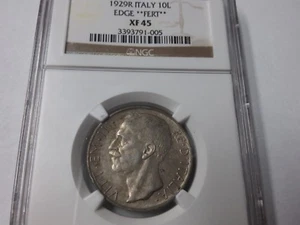 Rare 1929 Italy 10 Lire NGC XF 45 - Picture 1 of 2