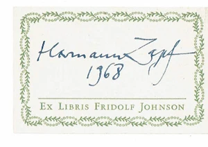 HERMANN ZAPF: AUTOGRAPH of TYPE DESIGNER & CALLIGRAPHER on FRIDOLF JOHNSON LABEL - Picture 1 of 1