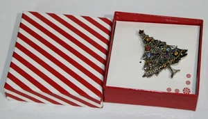 NWT BOXED GIFT PIN BROACH Holiday multi-colored Rhinestone Dark Silver Tone 2" - Picture 1 of 1