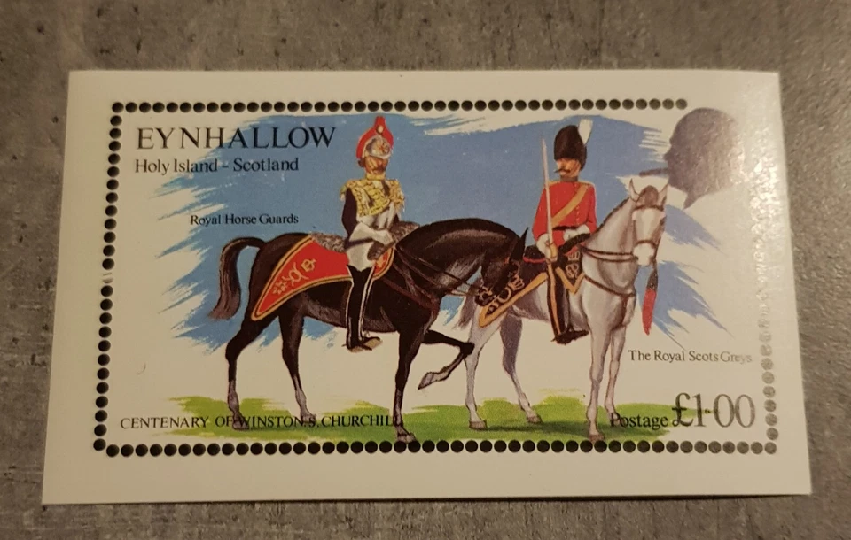 GUARS DE CAVALO REAL ESCOCÊS -CENTENÁRIO DE W.CHURCHILL BLOCO IMPERFEITO, SEM MARCA DE CHARNEIRA - Imagem 1 de 1