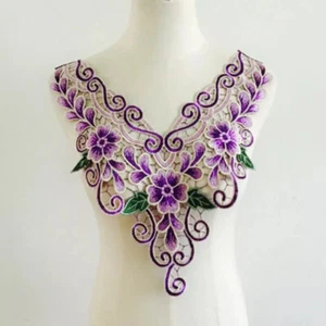 2pcs Embroidered Flower Lace Neckline Collar Trim Sewing Applique Dress Decor - Picture 1 of 3