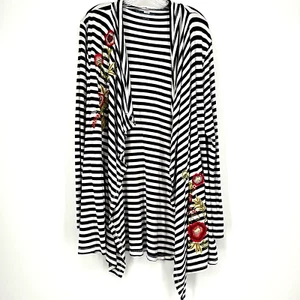 Soft Surroundings Plus Size 1X Floral Embroidered Striped Cardigan Colorful - Picture 1 of 5