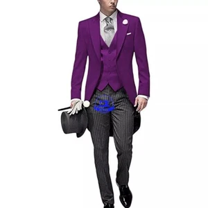 Morning Suits Class Striped Pants for Tailcoat Groom Tuxedos Wedding Suit - Picture 1 of 18