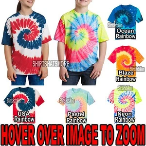 Youth Rainbow Tie Dye T-Shirt Spiral XS-XL Boys Girls Kids Child New Designs - Picture 1 of 1
