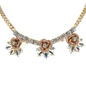 Betsey Johnson Luminous Betsey Necklace Crystal Glitter Rose Flower Gold Tone - Picture 1 of 9