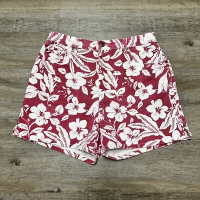 "De colección Bill Blass Mujer Vaqueros Pantalones Cortos Hawaianos Hibisco Floral Rojo Blanco 32""" Foto 1 de 4