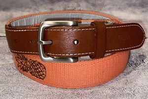 Vineyard Vines Graphic Patterned Tropical Pineapple Leather Canvas Belt Size 34