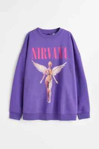 H&M NIRVANA OVERSIZED PRINT SWEATER JUMPER PURPLE ALL SIZES AVAILABLE NEW W TAGS - Picture 1 of 7