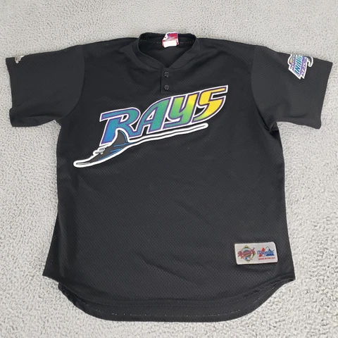 VINTAGE Tampa Bay Ray Jersey Mens Extra Large Black Majestic Diamond Collection Cover