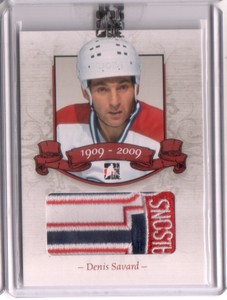 2008-09 ITG Bleu Blanc et Rouge 100 Seasons Patch Red 08 SP Denis Savard /5