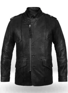 Men's Leather Jacket Genuine Lambskin Black Quilted Sleeve Sim Fit Button Style - Picture 1 of 15