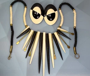 Pendientes geométricos collar de cuentas de espiga blanco negro vintage modernos - Imagen 1 de 6