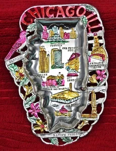 Posacenere/posacenere souvenir vintage anni 50-60 in metallo CHICAGO ILL - Foto 1 di 2