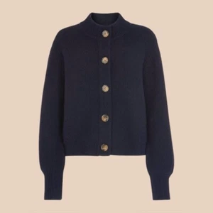Whistles Navy Blue Moss Stitch Wool Cropped Cardigan Sweater Womens size Small - Picture 1 of 14