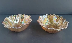 Vintage - (2) Indiana Carnival Marigold Amber Iridescent Daisy Glass Bowls - Picture 1 of 13