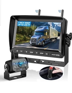Cámara de marcha atrás inalámbrica, cámara de visión trasera AHD 1080P con monitor de 7 pulgadas IP69K - Imagen 1 de 7