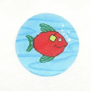 CBK / Ginny Diezel Red Fish w/Earmuffs Ornament Handpainted Needlepoint Canvas - Picture 1 of 1