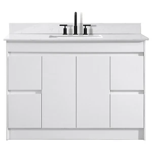 48" Bathroom Vanity With Sink Engineered Stone Countertop Ceramic Basin Cabinet - Picture 1 of 6
