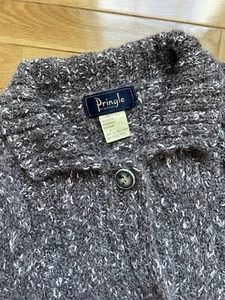 Pringle Scotland Cable Knit Cardigan Sweater sz L Brown Wool Alpaca Button Down - Picture 1 of 9