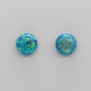 Blue Green 8mm FIRE OPAL Round  Stud / Post  Earrings 925 STERLING SILVER #310e - Picture 1 of 10
