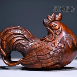 3,15 Zoll chinesischer Buchsbaum Handgravur Tier Sternzeichen Chanticleer Statue Dekoration - Bild 1 von 1