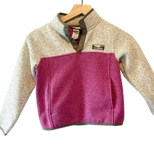 LL Bean Girls Medium 5 6 Sweatshirt 1/4 Snap Sweater Fleece Pullover Purple Gray - Picture 1 of 8