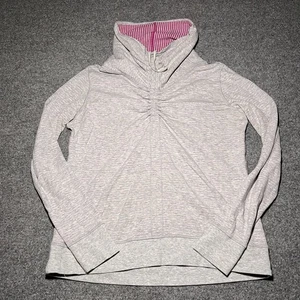 Lululemon Sweatshirt Womens 8 Gray Pink Striped Reversible Pullover Cinched - Picture 1 of 11