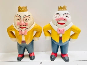 Rare Folk Art Humpty Dumpty Figures Wood Carved Painted Crowns Decor 10" Vintage - Bild 1 von 15