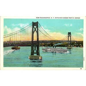 Vintage New Poughkeepsie NY Mid-Hudson Traffic Bridge Postcard - Picture 1 of 2