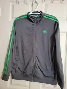 Adidas Youth Size XL 18/20 Grey Green Stripes Zip Track Jacket - Picture 1 of 4