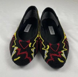 VTG Caparros Black, Red, Yellow Beaded Flats Slip On Size 10 - Picture 1 of 8