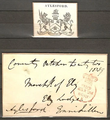GB 1839 E CODE FREE FRONT EARL AYLESFORD TO MARCHIONESS OF ELY - Image 1 of 2