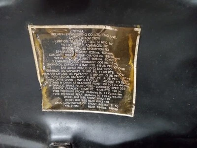 Triumph T140 TR7 1973-80 seat pan data label decal vinyl sticker 60-7226 - Image 1 of 4