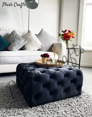 Chesterfield Footstool/coffee table, Black plush. 25inch length x 25inch width - Image 1 of 2
