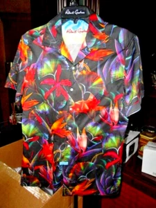Robert Graham Tropical Palms Neon Black Short Sleeve Size Medium - Picture 1 of 11